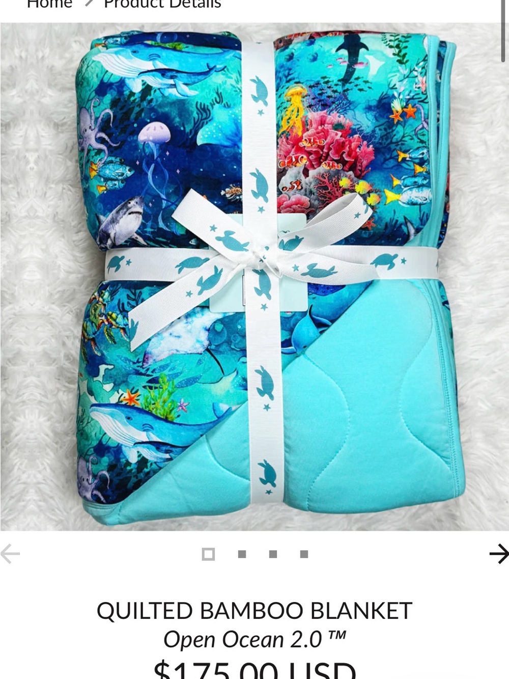 Open Ocean Quilted Bamboo Blanket - Aqua Blue Print